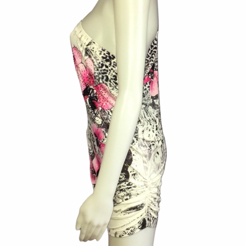 Pink Floral & Cheetah Print One Shoulder Dress Size XS - Picture 3 of 8